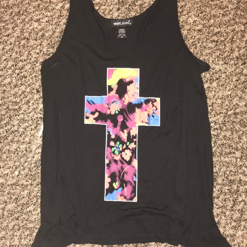 Tank with floral print cross
